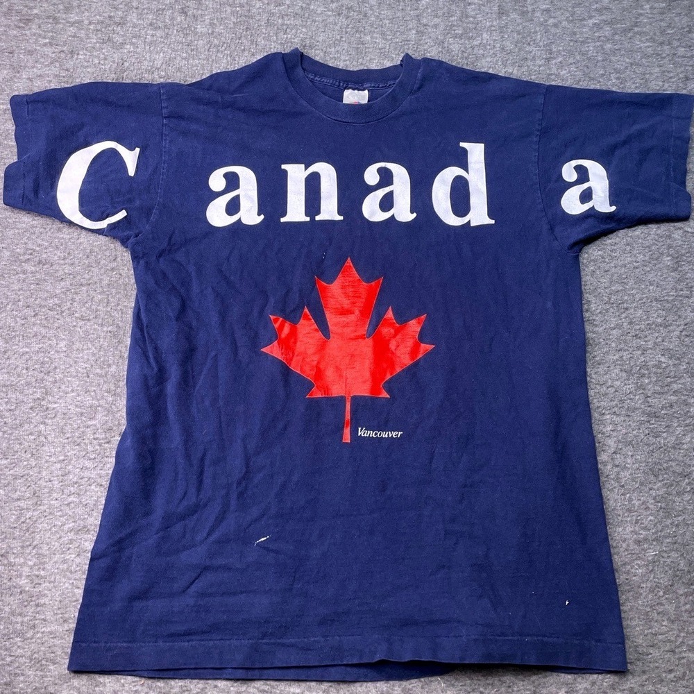 Vintage Canada Shirt Men XL Spell Out Maple Leaf Graphic Casual Trendy Y2K